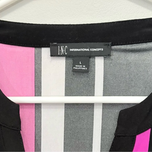 INC International Concepts Pink and Black Striped Blouse - Picture 2 of 3